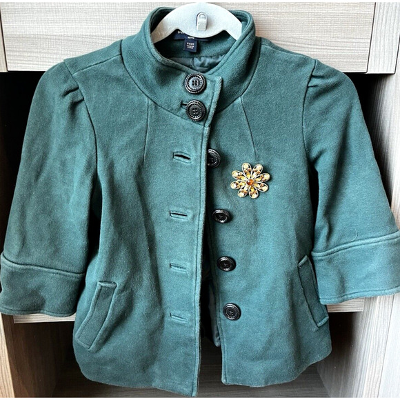 Banana Republic Women Blazer SZ XXSP Green Open Front Jacket Amber Brooch 54023 - Picture 8 of 8